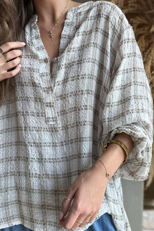 Greta Check Hugh Shirt Stone